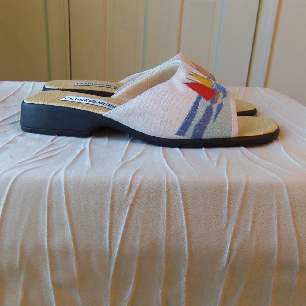 RARE DISCONTINUED Claire Murray Embroidered Sailboat Sandals New sz 8 - Picture 2 of 10